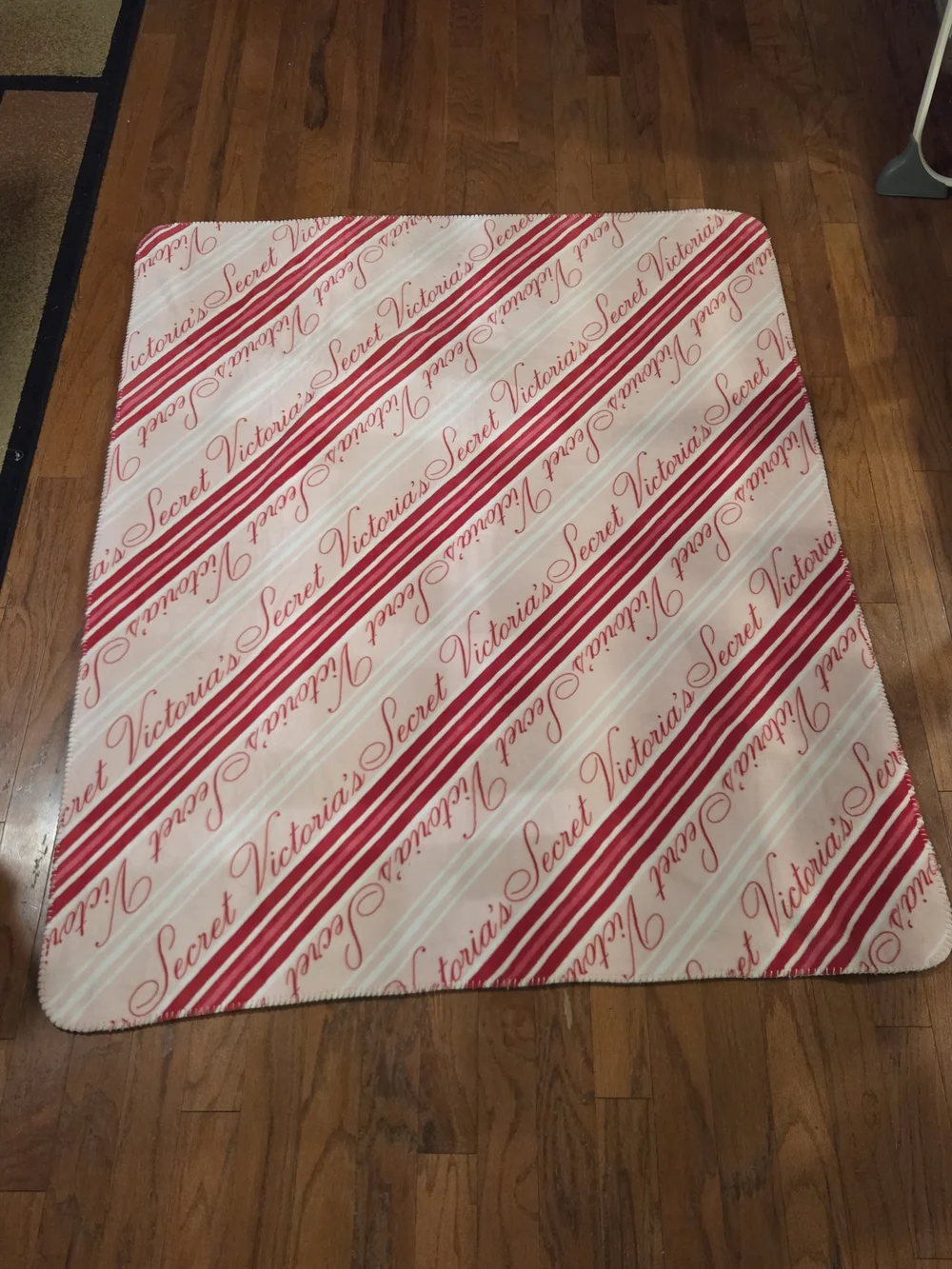 Victoria's Secret Striped Script Candy Cane 50x60 Logo Cozy-Plush Blanket
